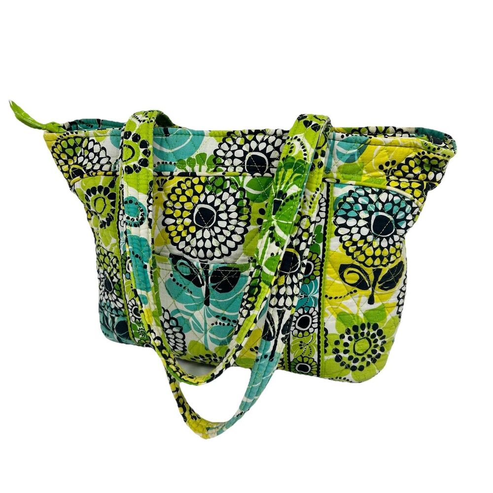 Vera Bradley Limes Up Shoulder Bag Tote Retired Quilted Pockets Bright Preppy